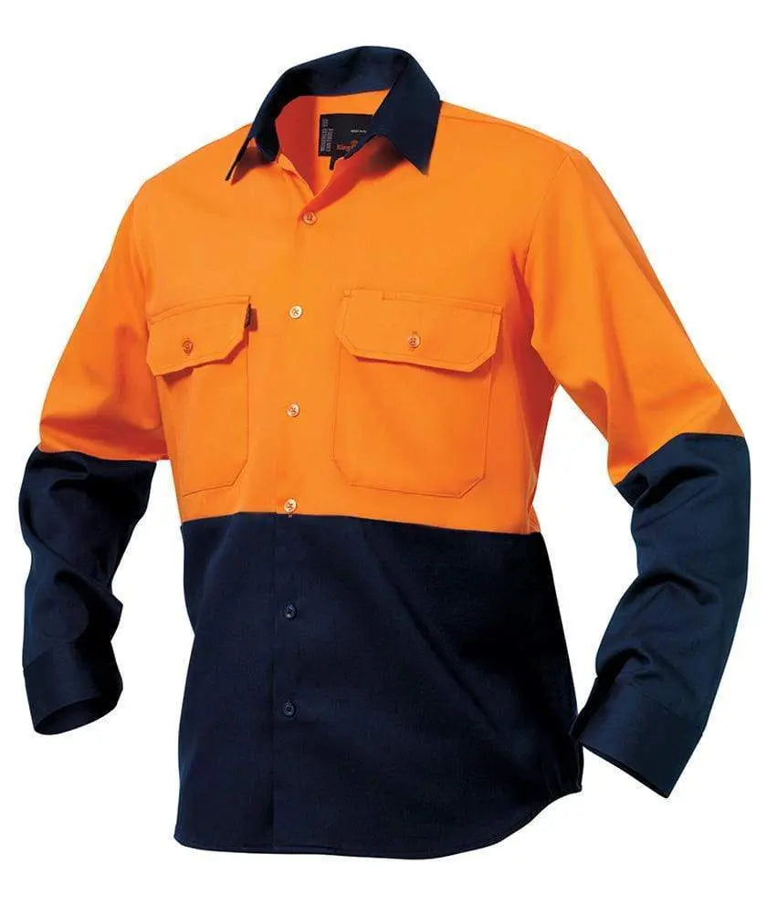 KingGee Hi-Vis Spliced Drill Long Sleeve Work Shirt K54015 Metro Workwear.